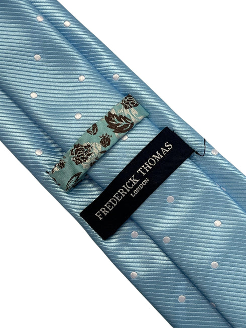Light blue pastel cornflower sky powder blue tie with white polka spots